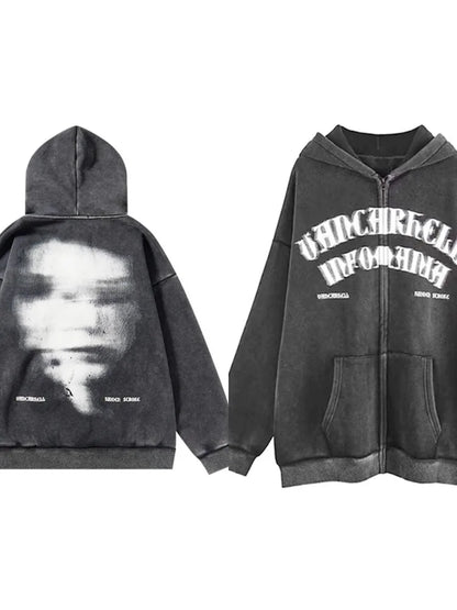 Gothic Aura Zip-Up Graphic Hoodie