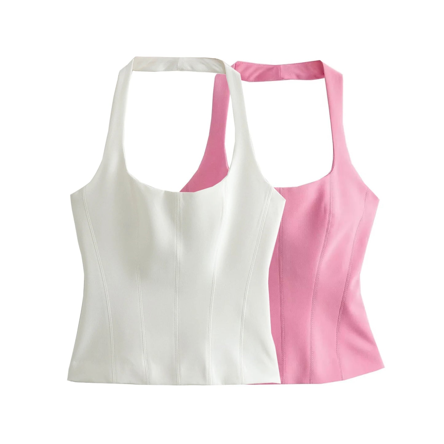 Blusa Estival Glamour: Crop Top Halter Blanco, Corte Sensual y Fresco para Mujeres Modernas