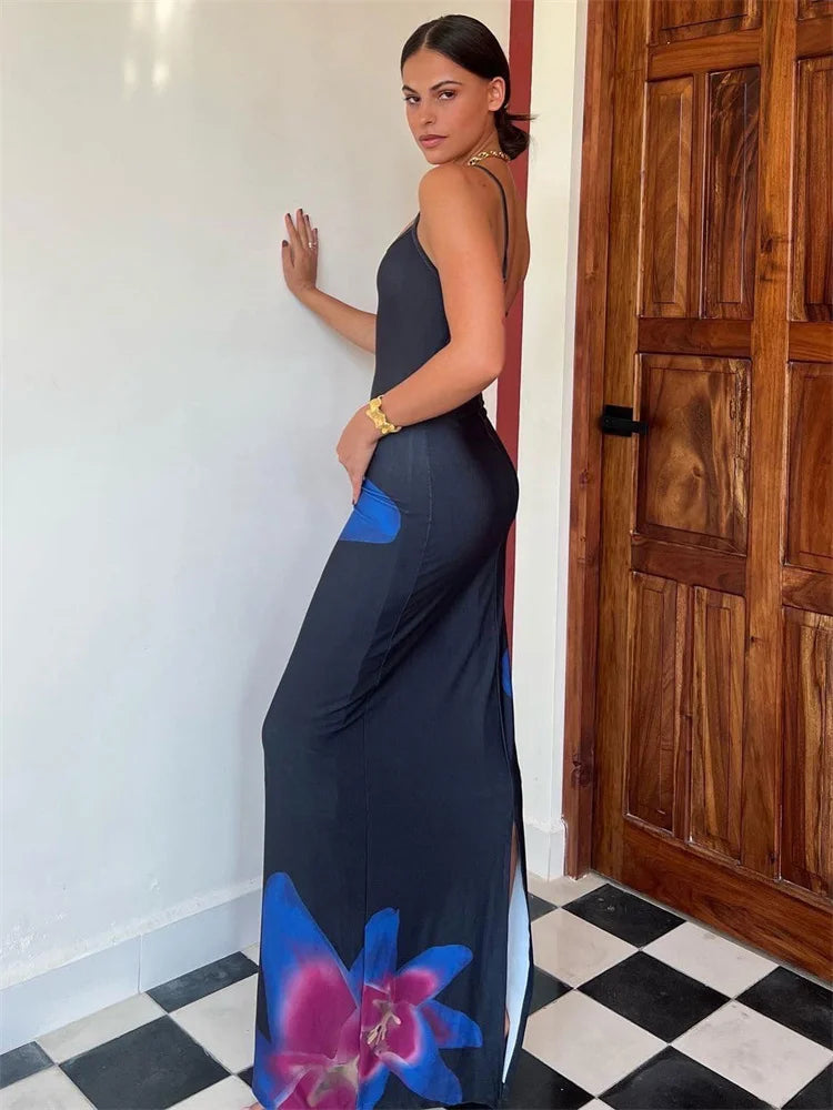 Charme de verão: vestido maxi estampado espaguete