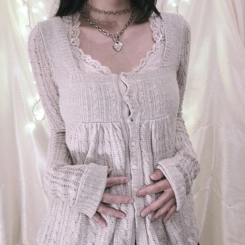 Cardigan vintage grunge Y2K: estilo único para mulheres com um toque de nostalgia