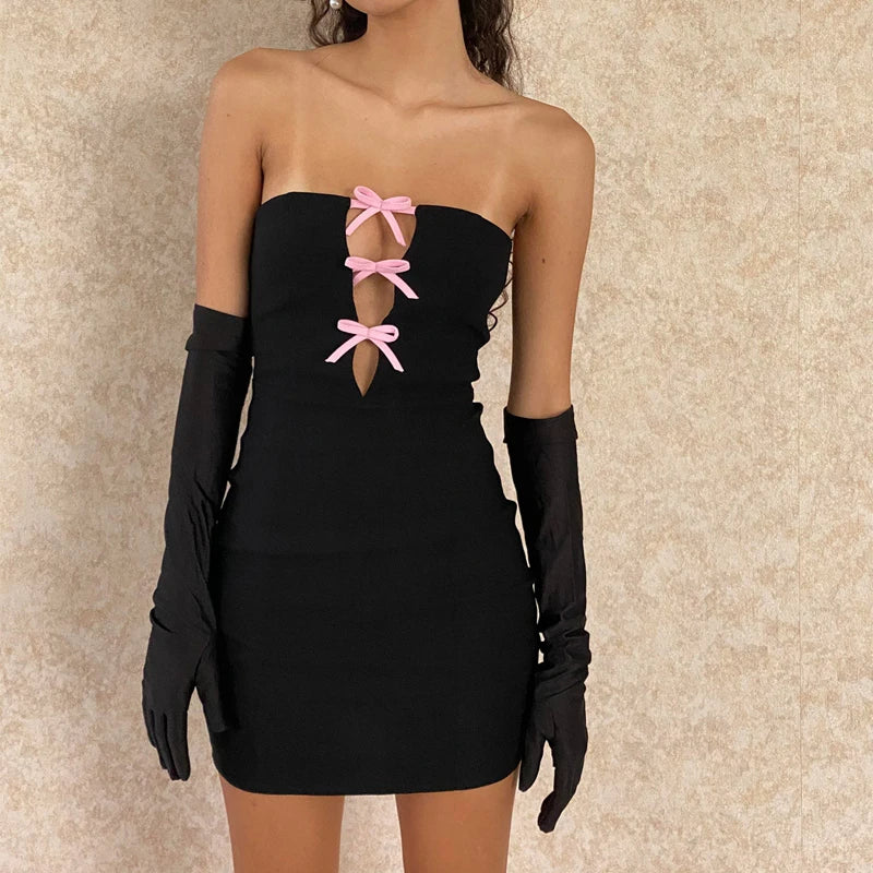 Elegance Bows - Vestido Mini Tube Bodycon - Dizzy Four