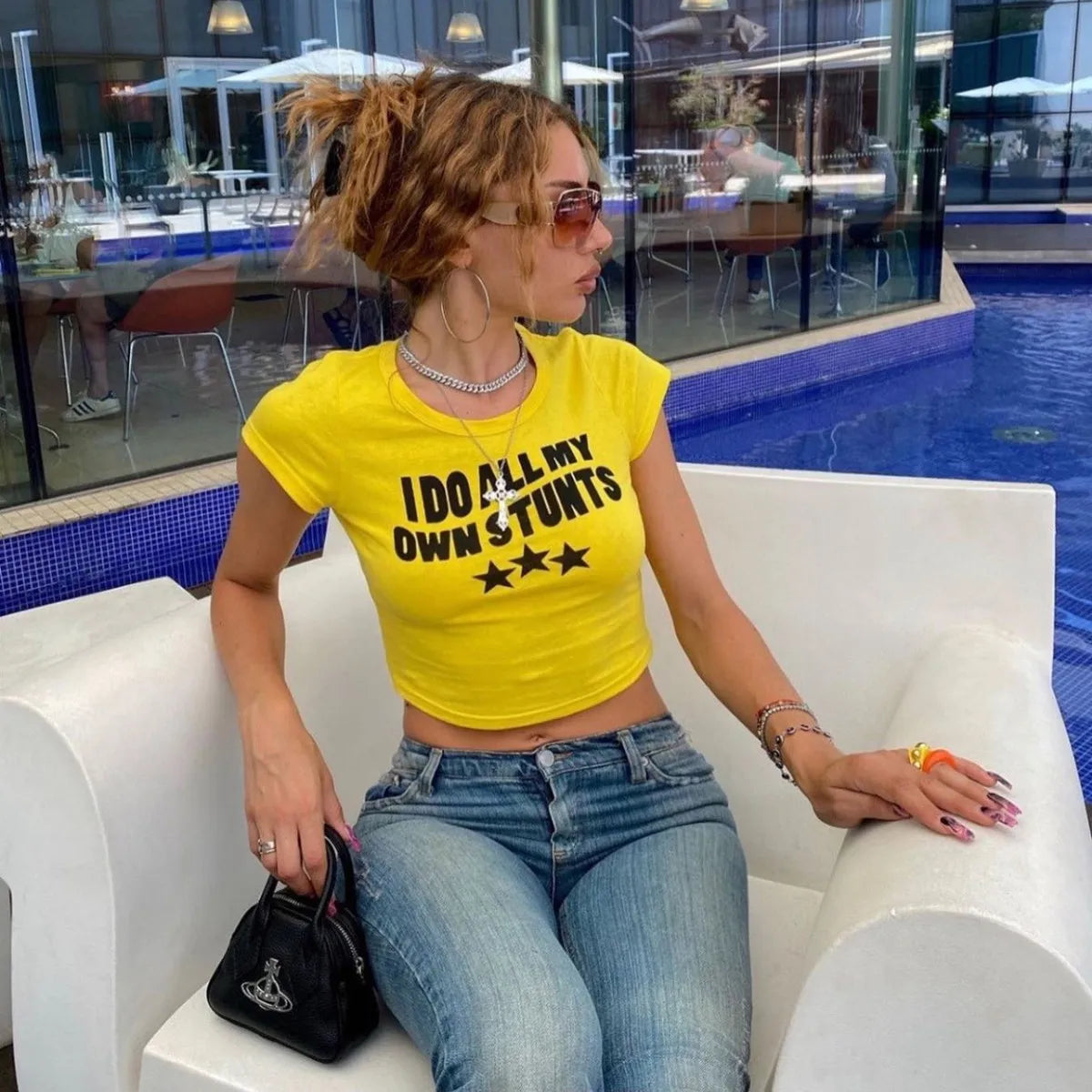 Camiseta Veraniega de Algodón "I DO ALL MY OWN STUNTS"
