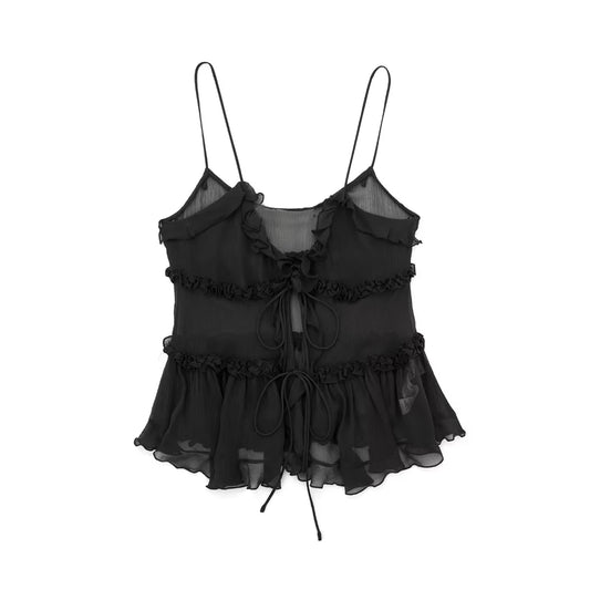 Curly Charm : Camisole sensuelle avec lien sur le devant et dos ouvert pour femme