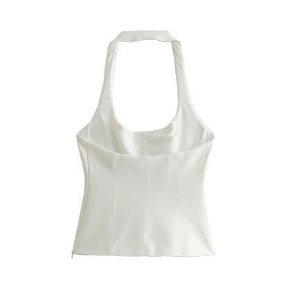 Blusa Estival Glamour: Crop Top Halter Blanco, Corte Sensual y Fresco para Mujeres Modernas