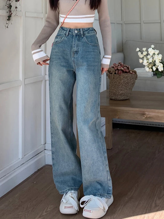 Jeans Vintage Chic "Azul Cósmico" para Mujer - Estilo Koreano de Alta Cintura