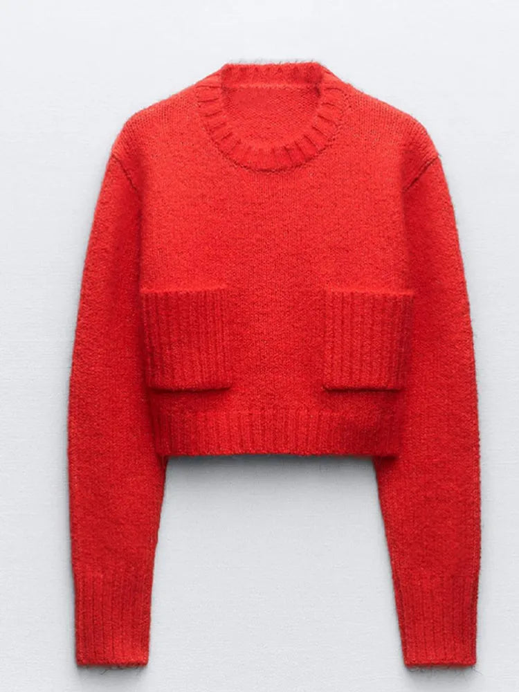 Suéter Tejido de Moda con Bolsillos para Mujeres