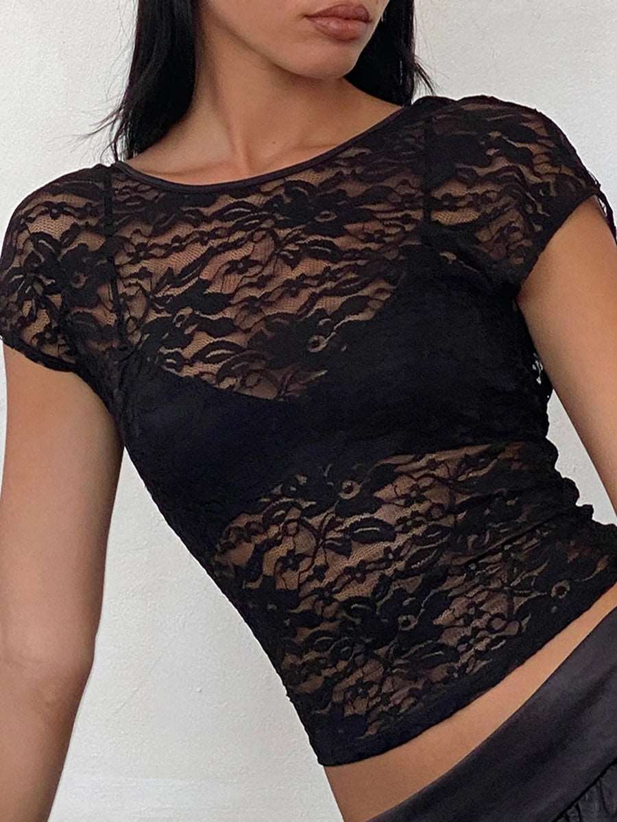 Blusa Transparente Elegante con Encaje - Vintage 90s