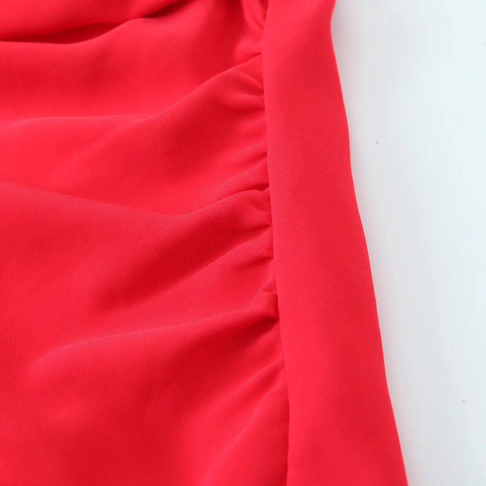 Vestido Rojo Sin Mangas con Espalda Descubierta y Tirantes