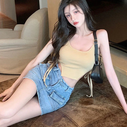 Falda Mini de Mezclilla de Cintura Alta Estilo Coreano