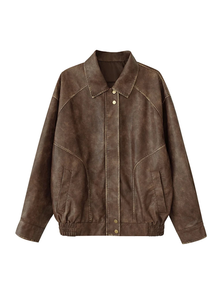 Veste classique vintage en simili cuir pour femme