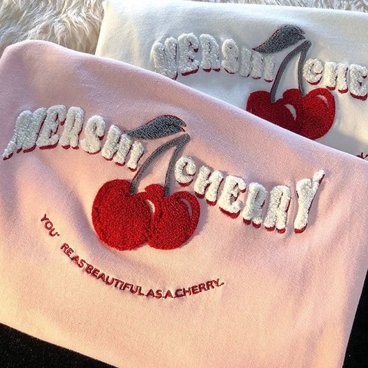 Camiseta de Algodón Bordada Sweet Cherry