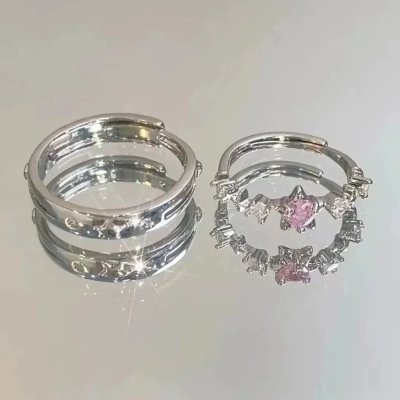 Anillos Estrella Y2K: Moda Ajustable en Rosa