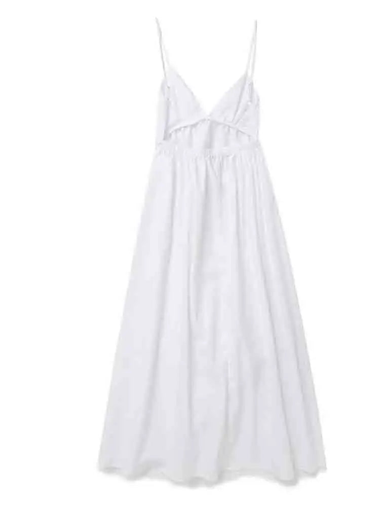 Vestido de verão branco sem costas