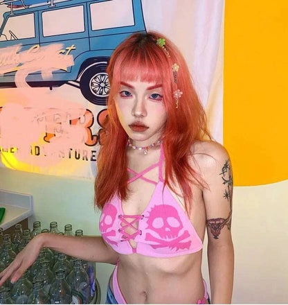 Bikini Sexy Gótico Punk con Estampado de Calaveras