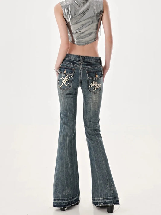 Jeans Picantes de Calle Americana para Mujeres con Diseño Vintage Y2K