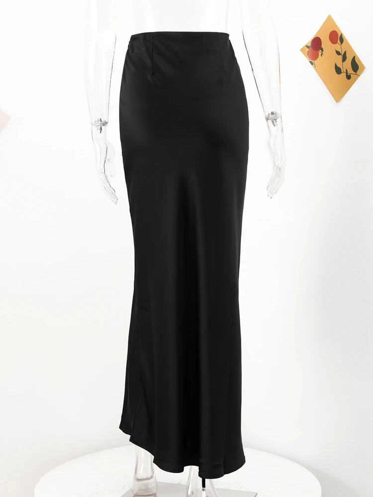 Falda de Satén Negro Elegante para Mujer