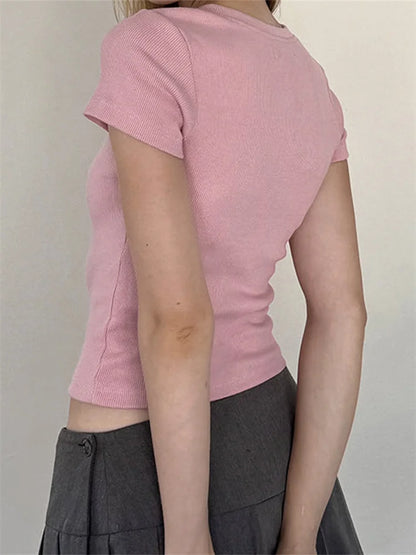 Encanto Veraniego - Camiseta Crop Top Mujer con Detalle de Lazos Bordados