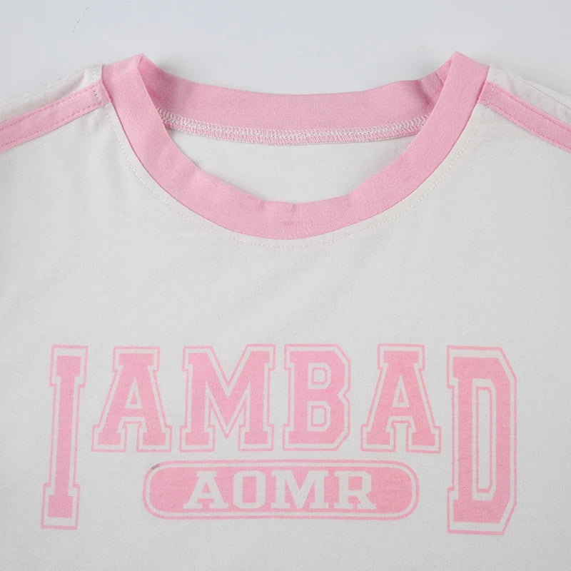 Top cropped com letras rosa fofo