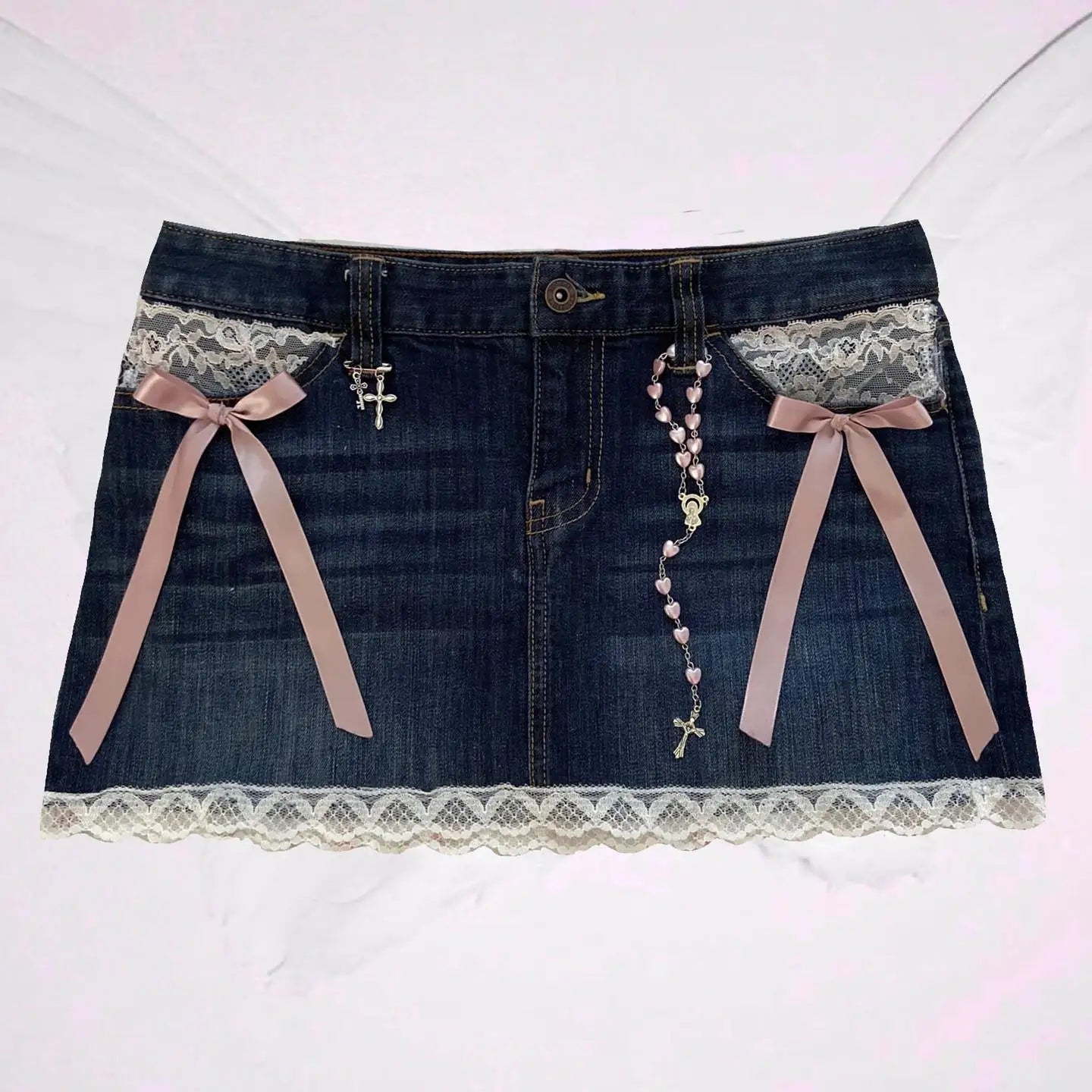 Falda Denim Lace Harajuku: Estilo Retro y Sensual