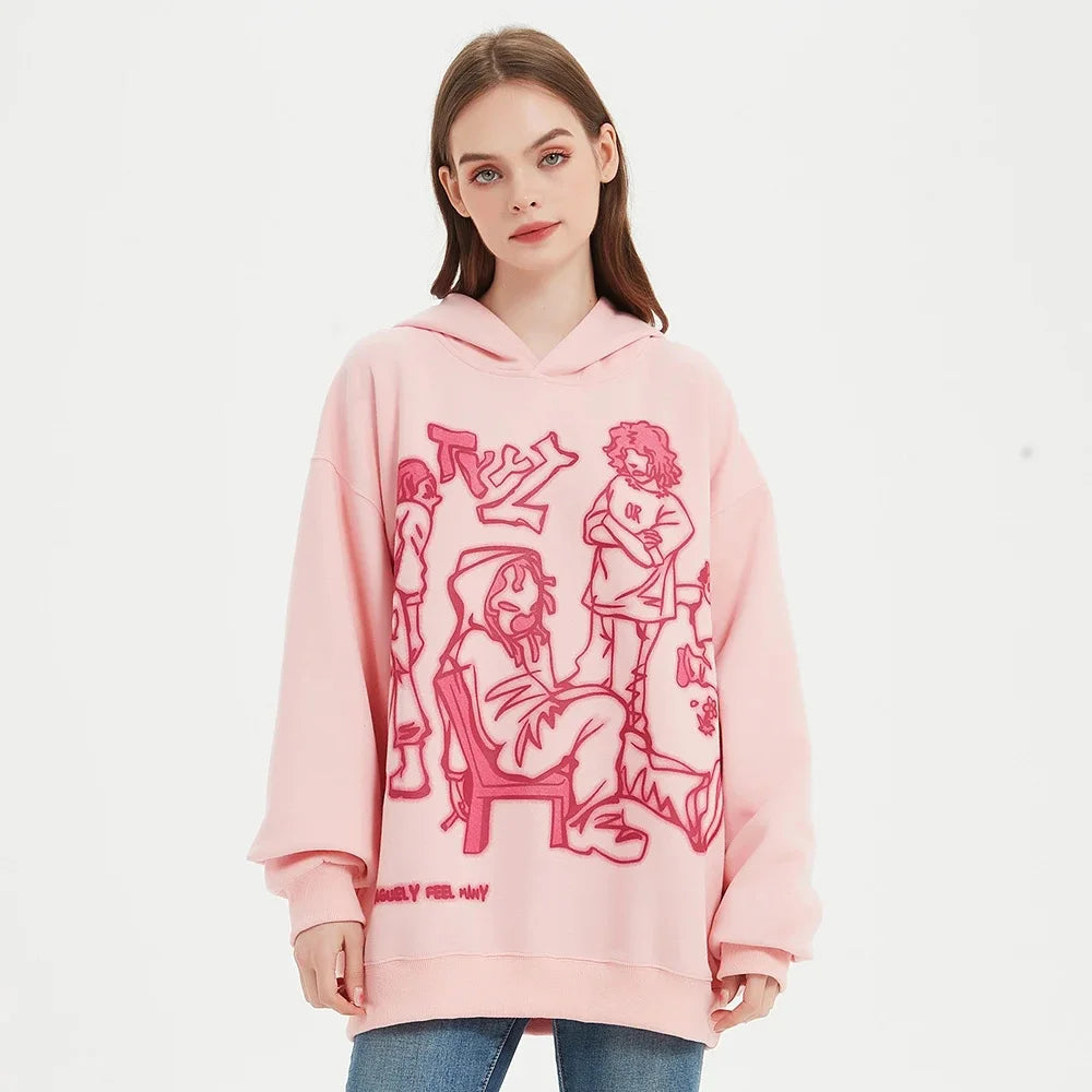 Hoodie Geométrico Streetwear Rosado - Y2K Chic