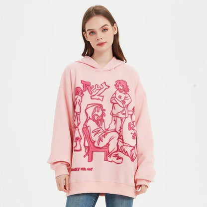 Hoodie Geométrico Streetwear Rosado - Y2K Chic