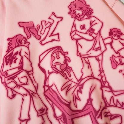 Hoodie Geométrico Streetwear Rosado - Y2K Chic