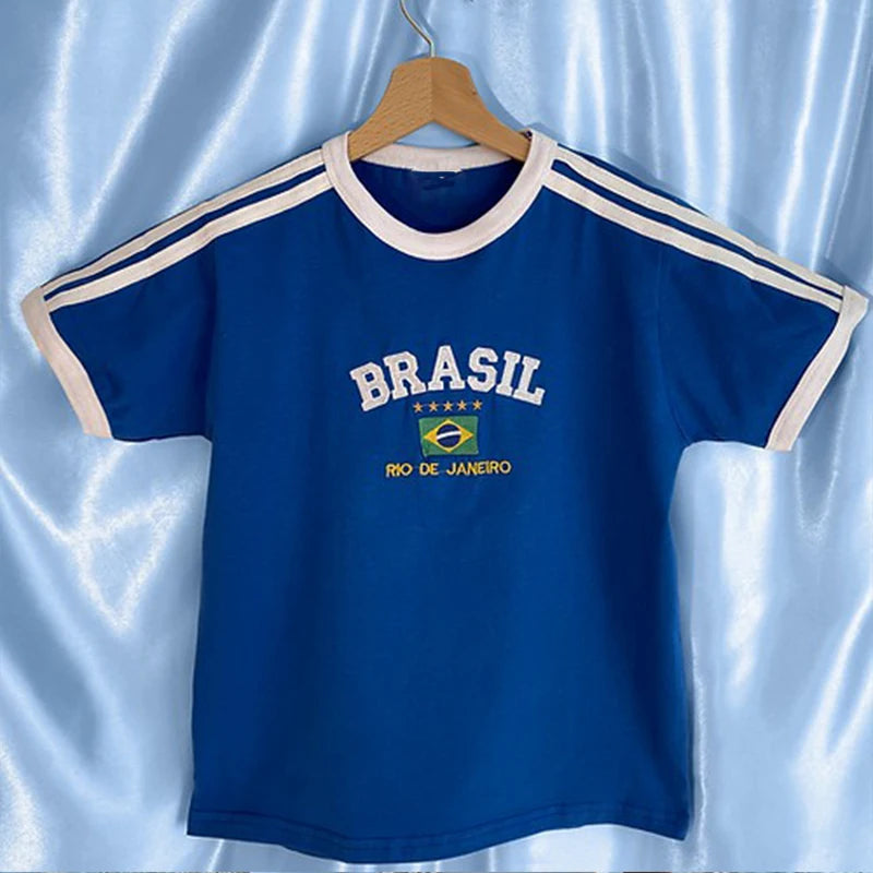 Top Corto Y2K Azul Brasil