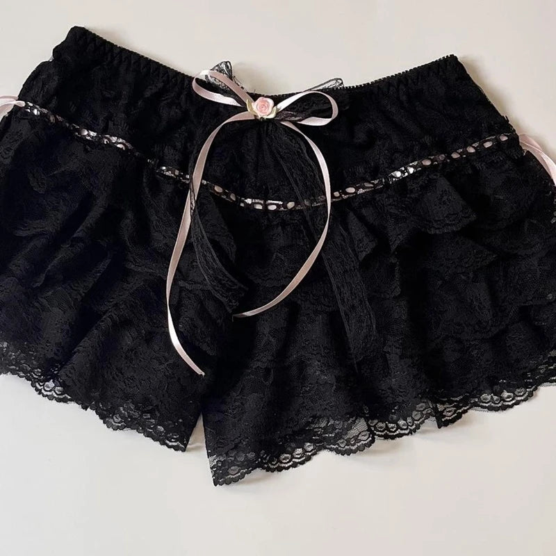 Cottage Charm: Shorts vintage Kawaii Y2K para mulheres