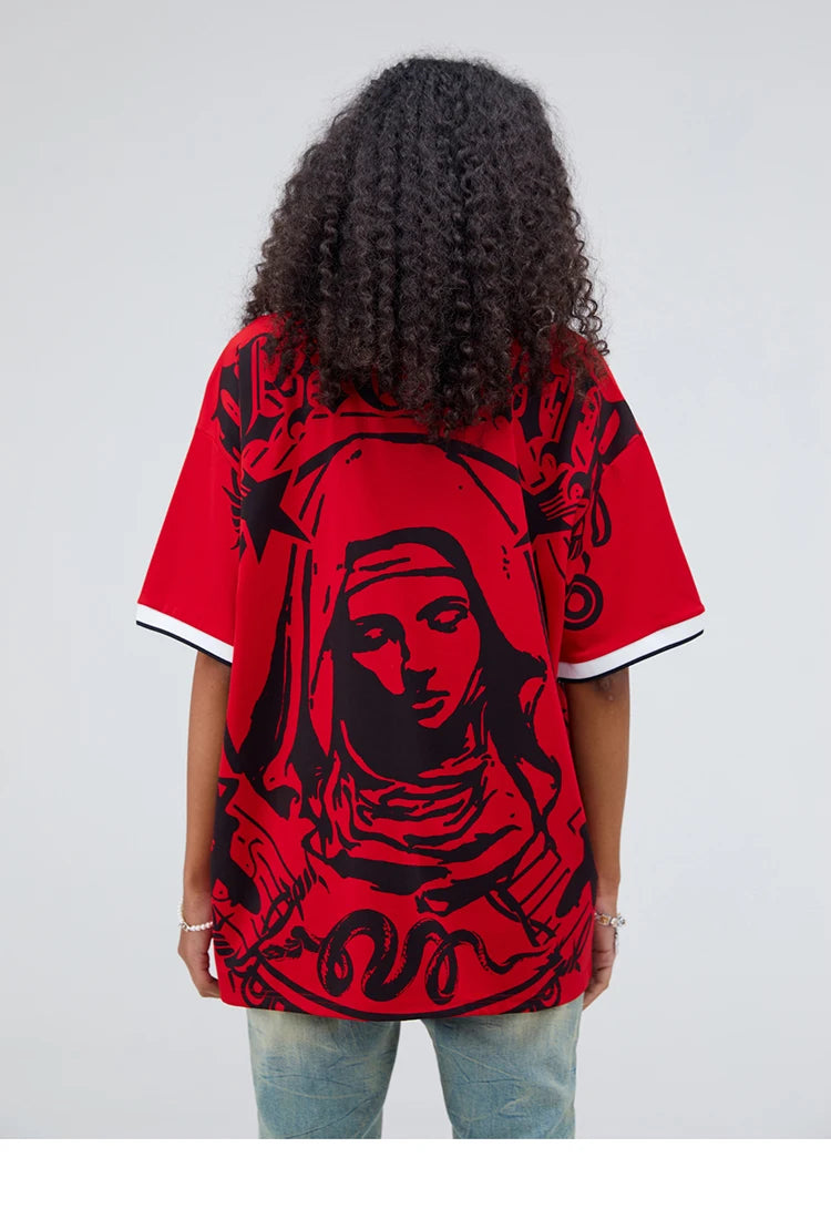 Camisa pólo Hip Hop com estampa da Virgem Maria