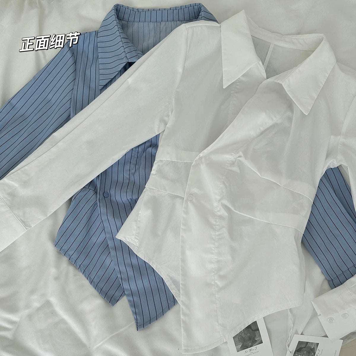 Blusa de Algodón Azul y Blanco con Cintura a la Moda