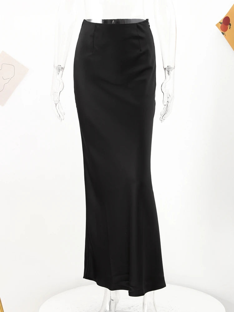 Falda de Satén Negro Elegante para Mujer