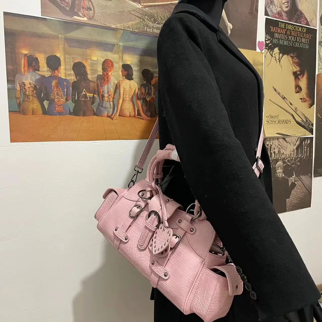 Sac messager grunge vintage rose charmant