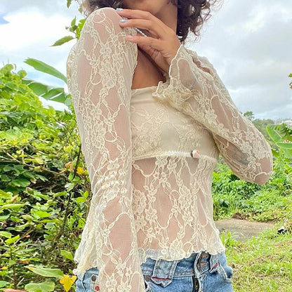 Conjunto de blusa e jaqueta de malha de renda floral sem alças