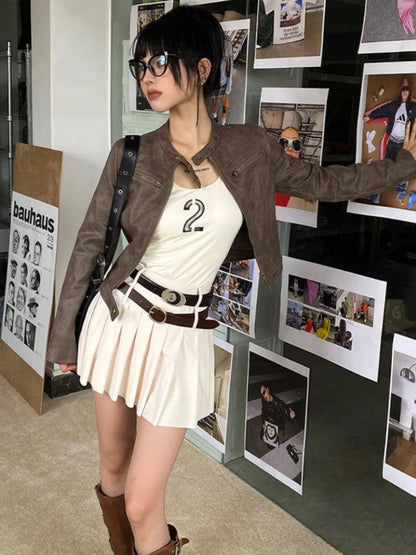 Vestes en cuir vintage Deeptown Retro années 90 pour femmes : style punk, grunge et harajuku