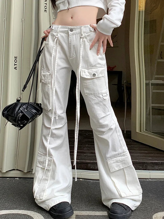 Jeans Cargo Blancos de Estilo Y2K para Mujer