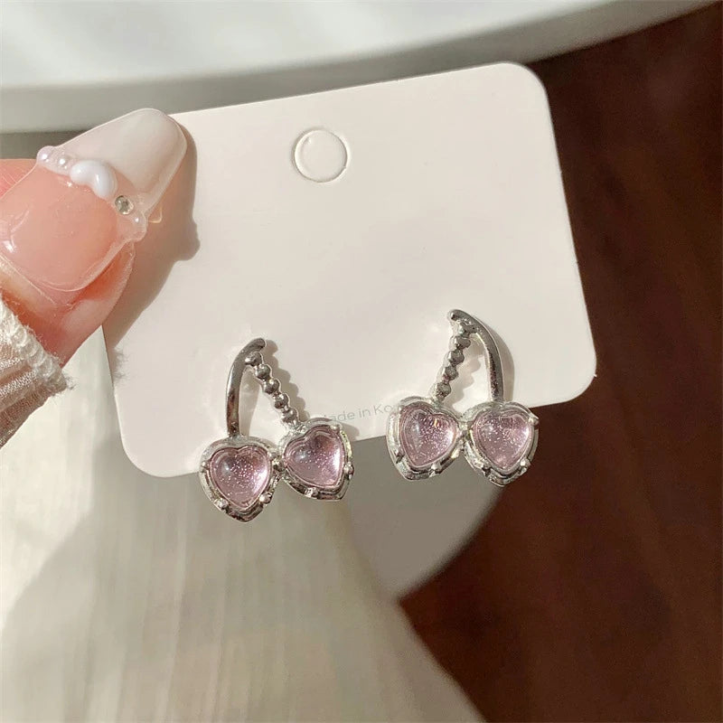 Dulces Encantos: Aretes de Cristal Rosa Vintage con Lazo Y2K - Dizzy Four