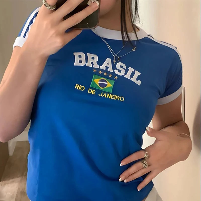 Top Crop Y2K Azul Brasil