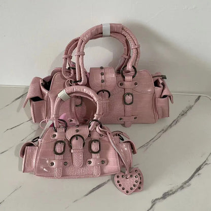 Sac messager grunge vintage rose charmant