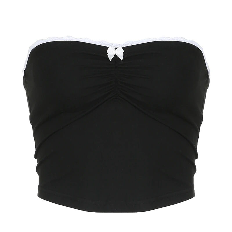 Vintage Contrast Bow Tube Top