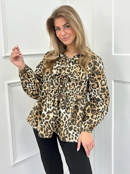 Camisa Casual de Leopardo con Cordones - Primavera/Verano