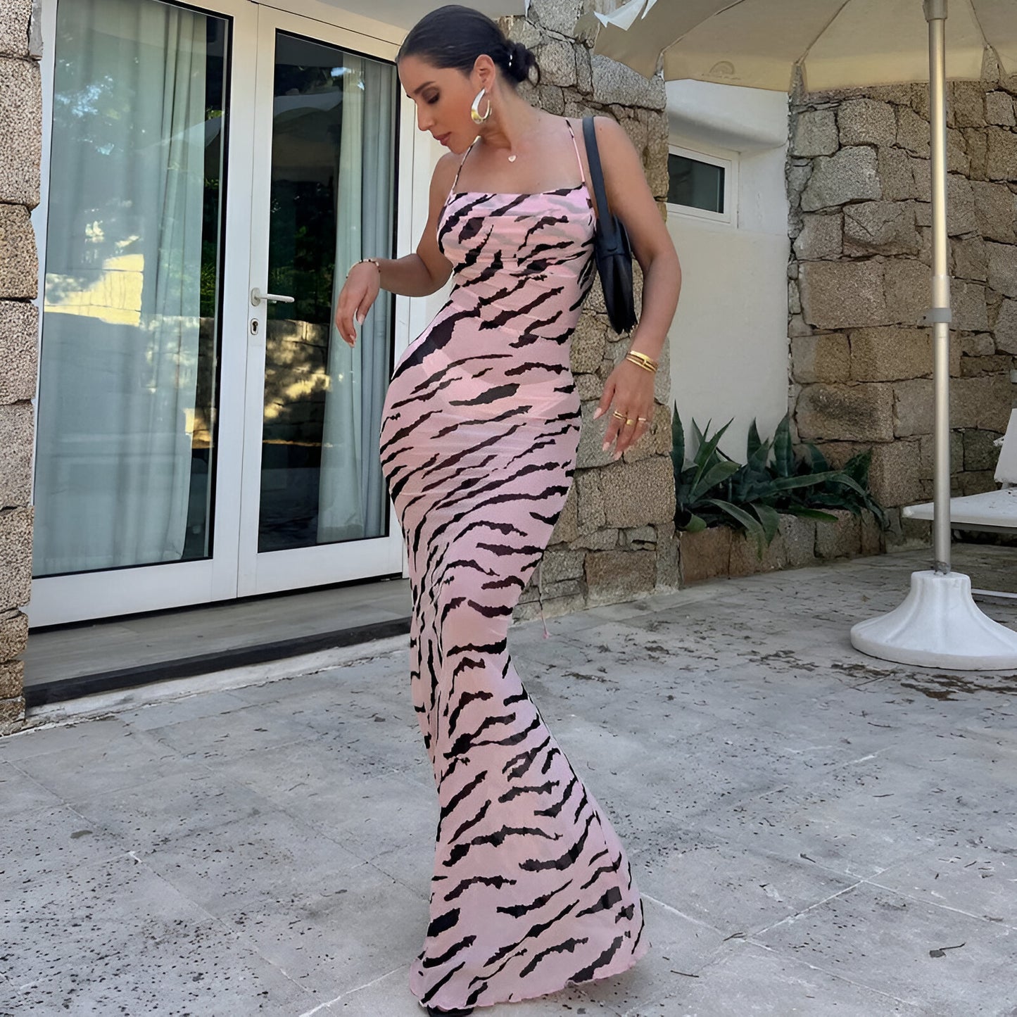 Vestido Maxi Adelphe Zebra Malha