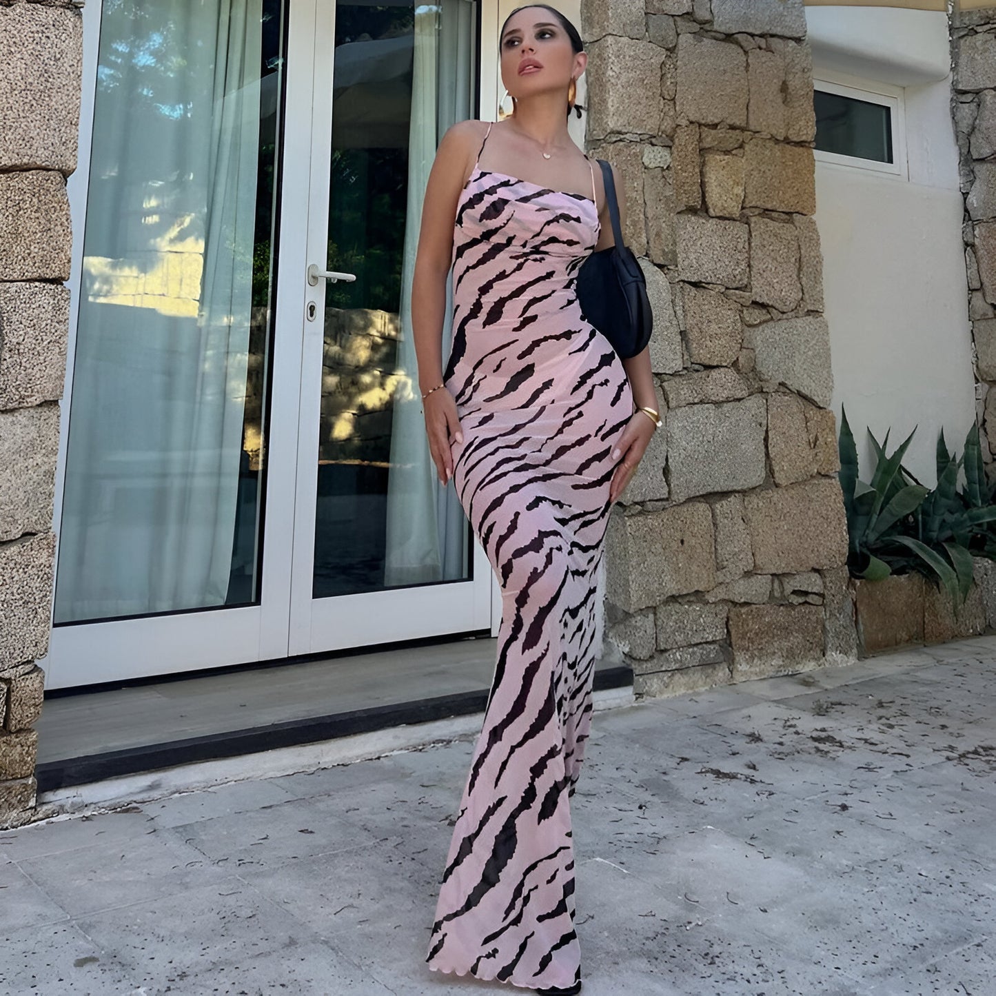 Vestido Maxi Adelphe Zebra Malha