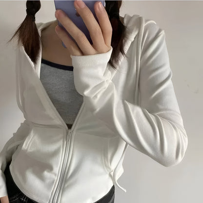 Vintage Zip Up Crop : Sweat à capuche court de style coréen pour femme