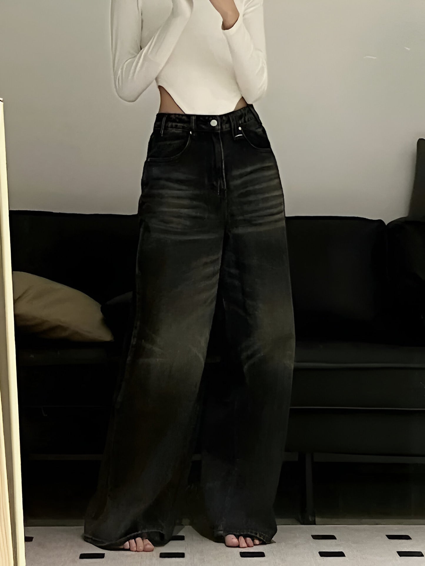 Jeans Vintage Black Rose : Jeans Baggy de style rétro pour femmes