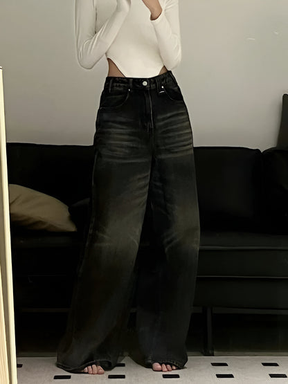 Jeans vintage preto rosa: jeans largos estilo retrô para mulheres