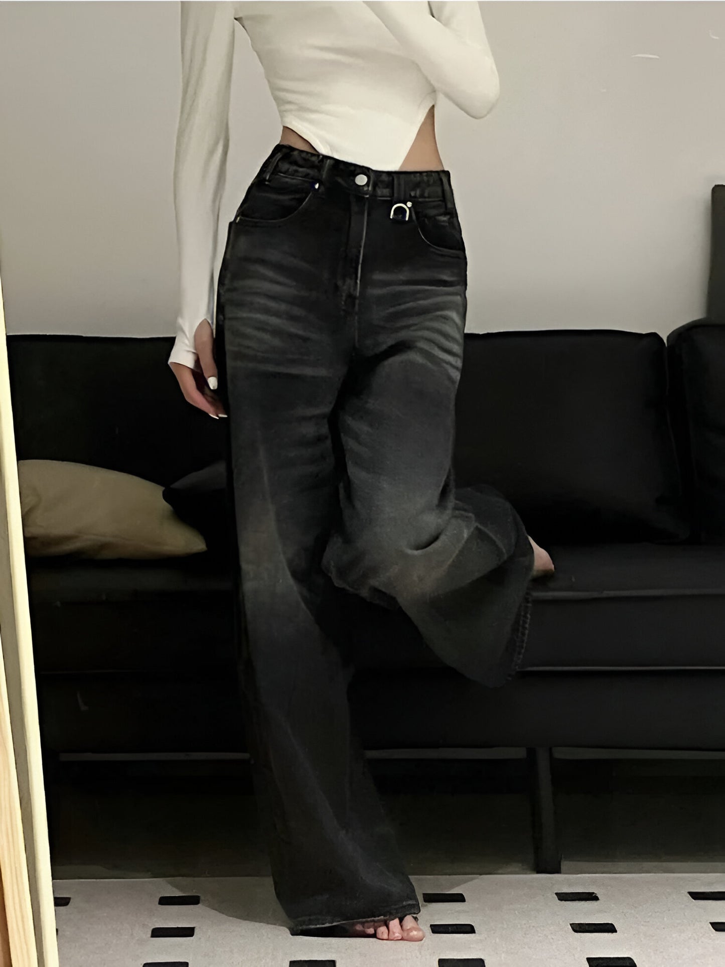 Jeans Vintage Black Rose : Jeans Baggy de style rétro pour femmes