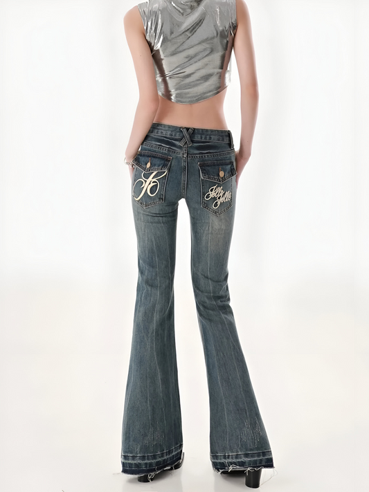 Jeans de rua americanos picantes para mulheres com design vintage Y2K