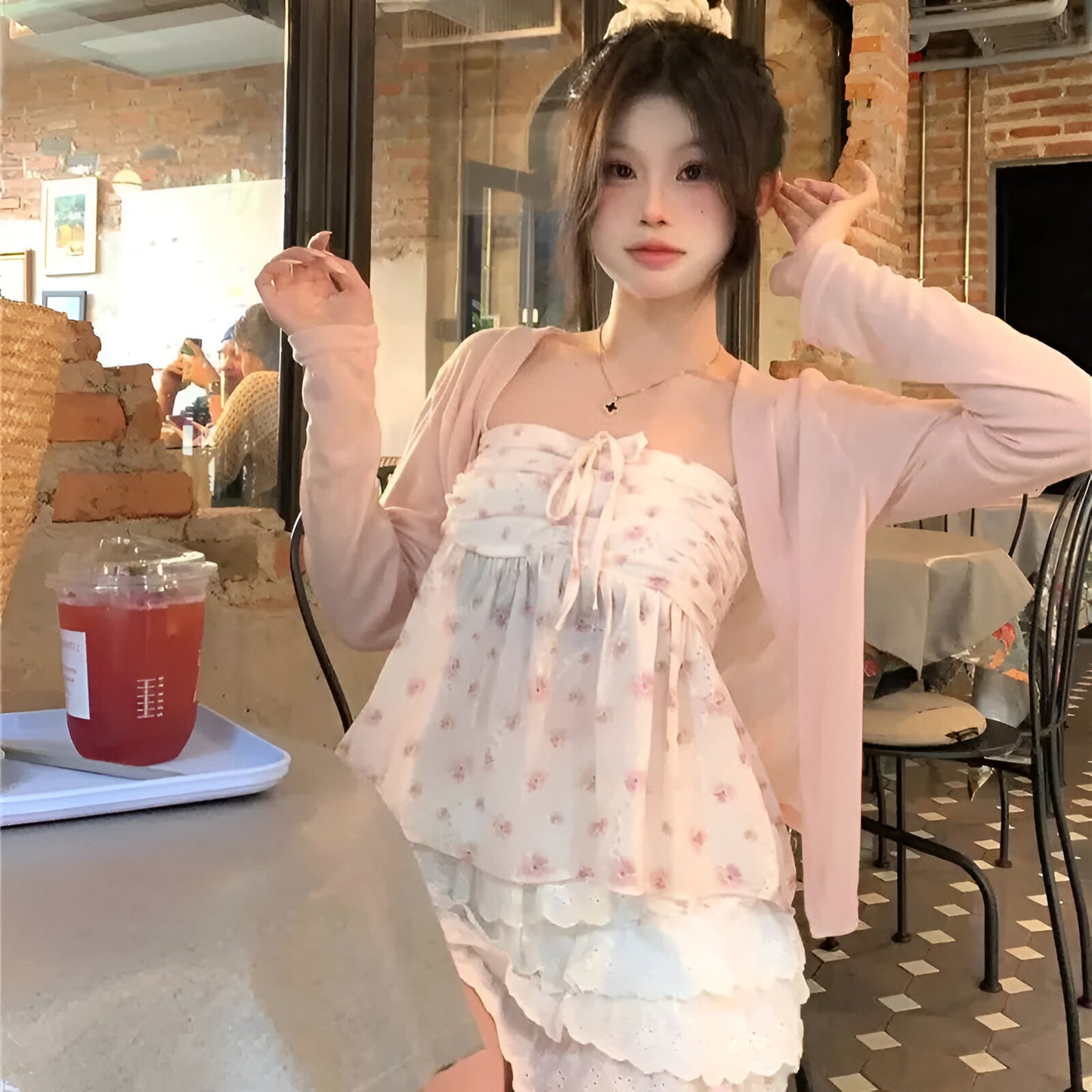 AGACE Blush Floral Lace Vest