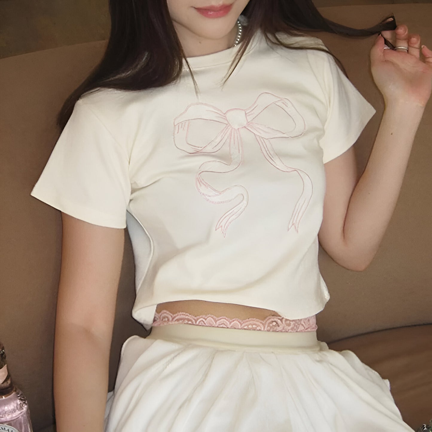 Sweet Bow Embroidered Crop Top