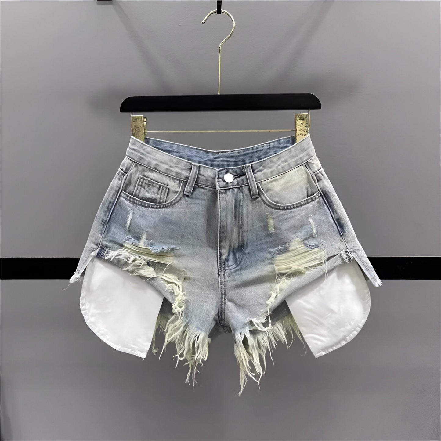 Short en jean taille haute rétro trapèze